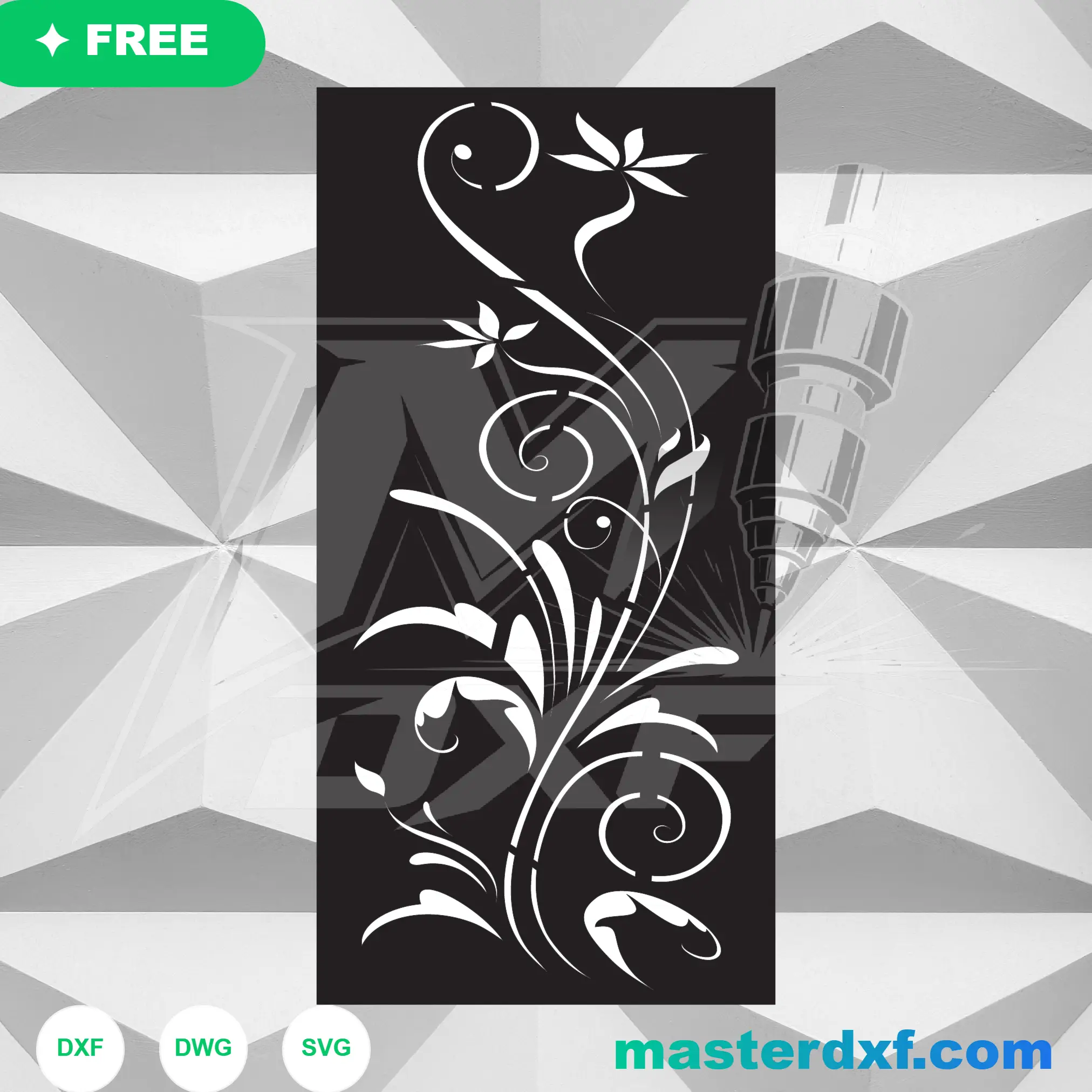 Minimalist Fluid Vines Symmetrical Scroll CNC Art DXF File